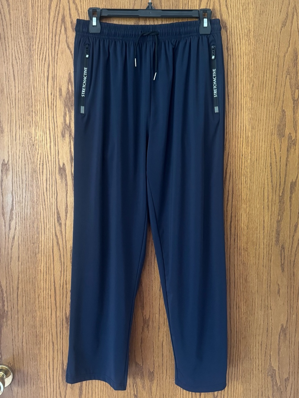 StretchActive Blue Athletic Pants Large Short Nylon Spandex Zipped Pockets New
